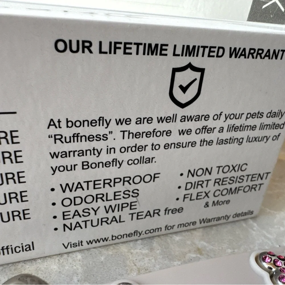 NEW Bonefly Puppy Dog Gift Collar Aqua Gold +4 X Swarovski Pink Charms Sz XS - Picture 10 of 13